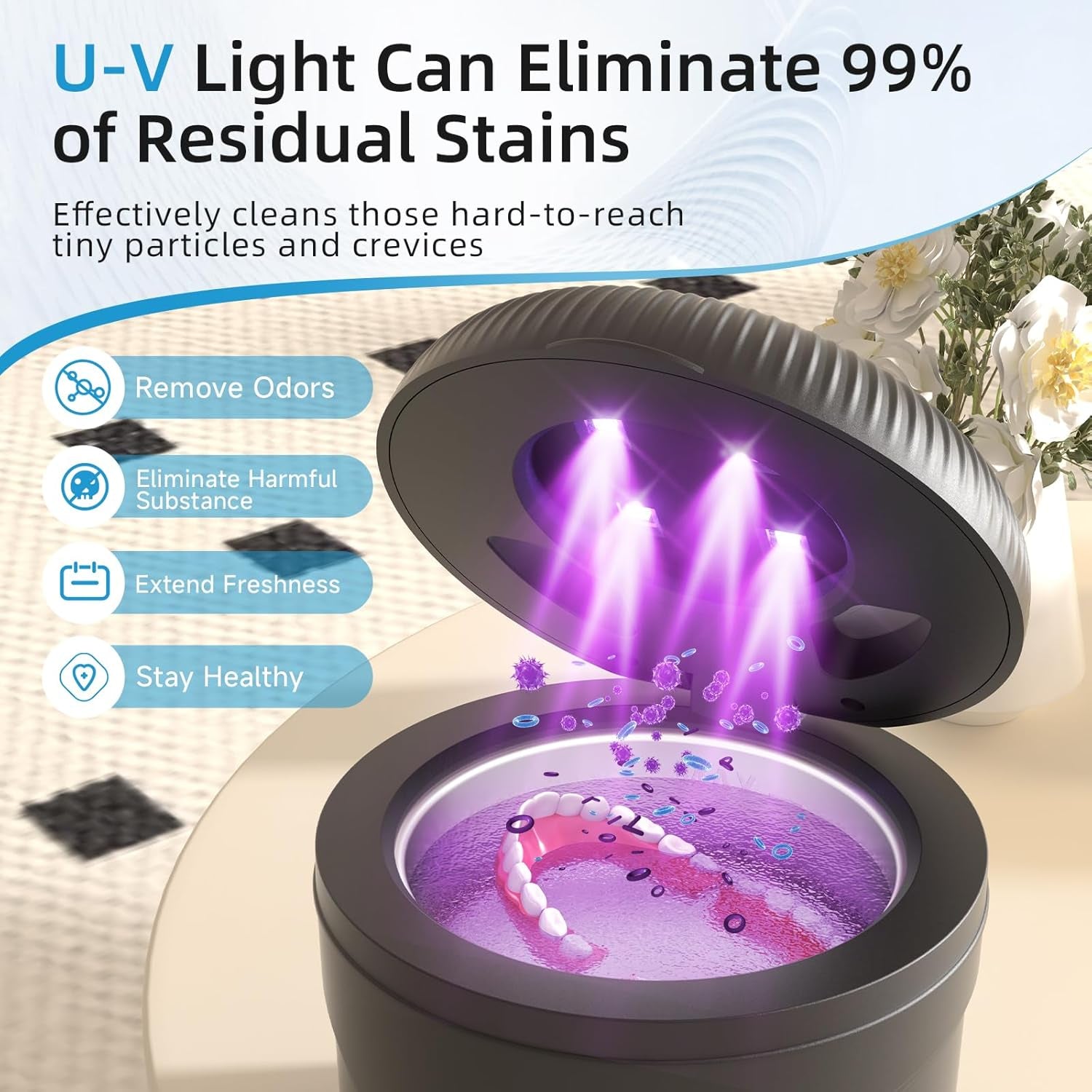 Ultrasonic Retainer Cleaner Machine, 45Khz Dental Cleaning Pod for Dentures, Jewelry, Toothbrush Heads, Mouth Guards, Aligners, Braces, 200ML Denture Cleaner 4 Modes & Digital Timer, Black