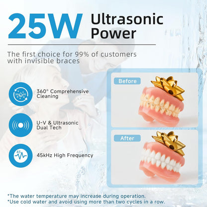 Ultrasonic Retainer Cleaner Machine, 45Khz Dental Cleaning Pod for Dentures, Jewelry, Toothbrush Heads, Mouth Guards, Aligners, Braces, 200ML Denture Cleaner 4 Modes & Digital Timer, Black