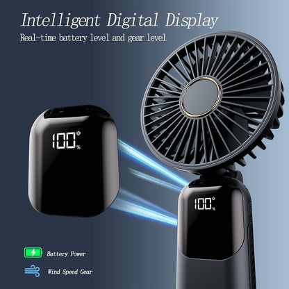 Portable Fan, 4200Mah Battery Operated Fan, 5 Speeds&Digital Display, Makeup Fans for Women with Base, 180°Foldable 3In1 Handheld/Neck/Desk Fan for Outdoor Indoor,Ultra Quiet (Black)
