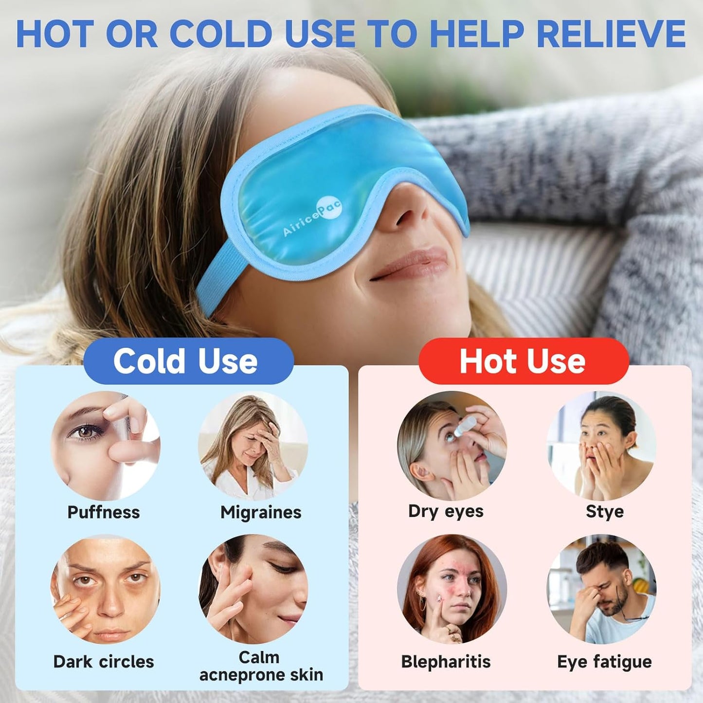 Cold Eye Mask Cooling Eye Mask for Dry Eyes, Gel Eye Mask Eye Ice Pack Reusable Cold Eye Compress for Dark Circles, Migraines, Eye Surgery, Skin Care